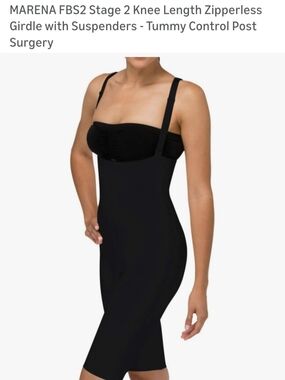 MARINA Black Knee-Length Compression Shapewear with Adjustable Suspenders